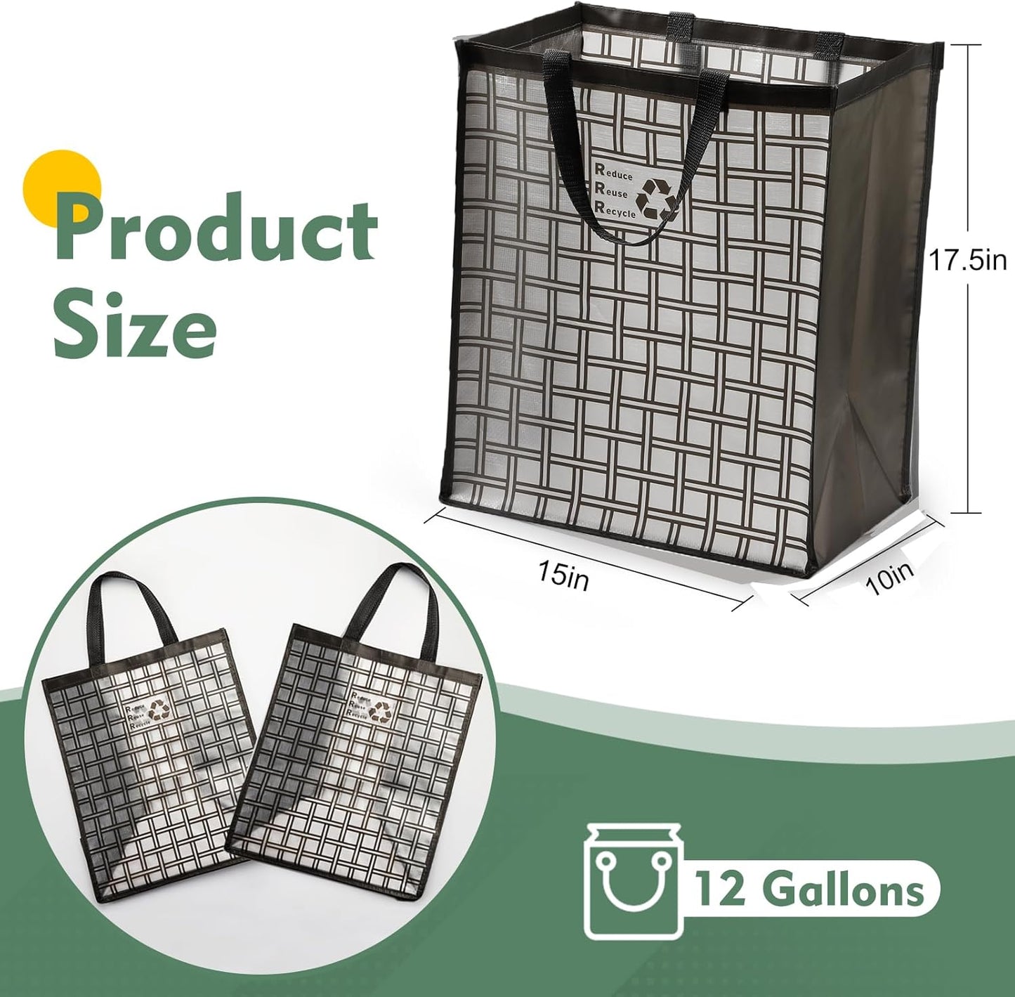 Lily queen Recycle Bin Bags for Kitchen Home Trash Cans Sorting Bins 12 Gallon Set of 2