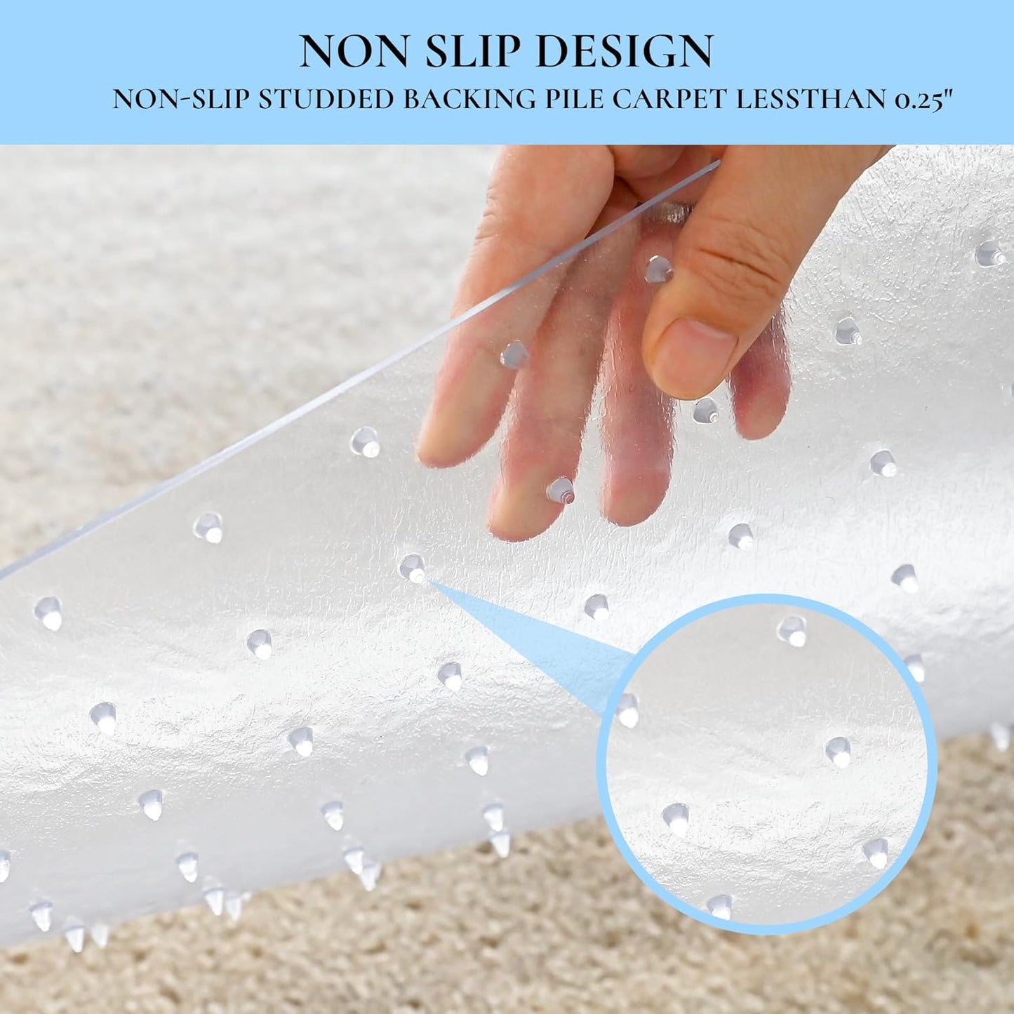 Office Chair Mat for Low Pile Carpet, 30" x 48" Transparent Office Desk Chair Mat for Carpeted Floors, Studded Carpet Floors Protector Mat for Home & Offices