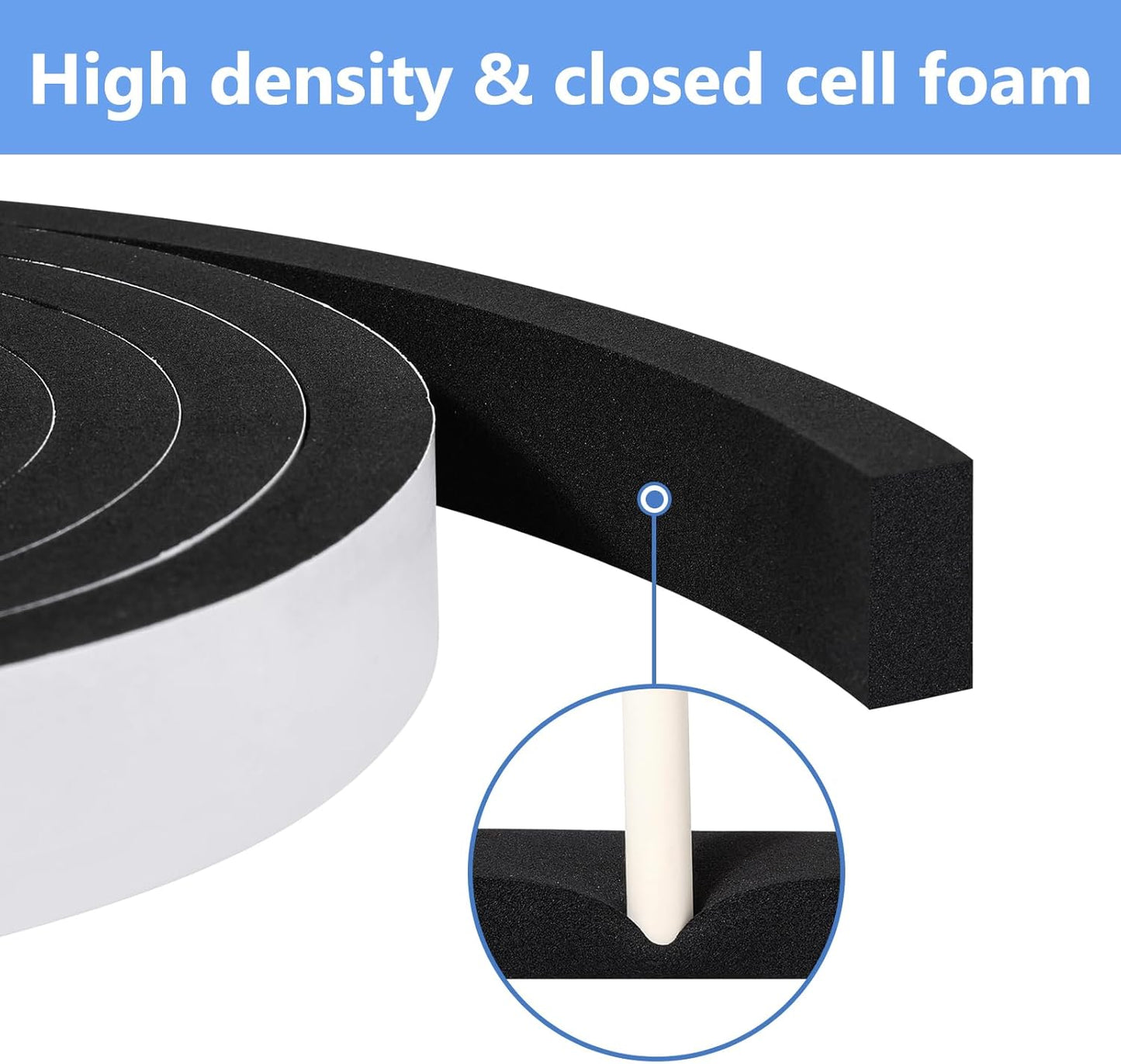 Weather Stripping Door Seal Strip (4/5 Inch X 1/16 Inch X 32Feet), Strong Adhesive, Lightproof, Soundproof, Weatherproof Foam Tape Insulation for Sliding Door, Front Door Frame, Windows- Black