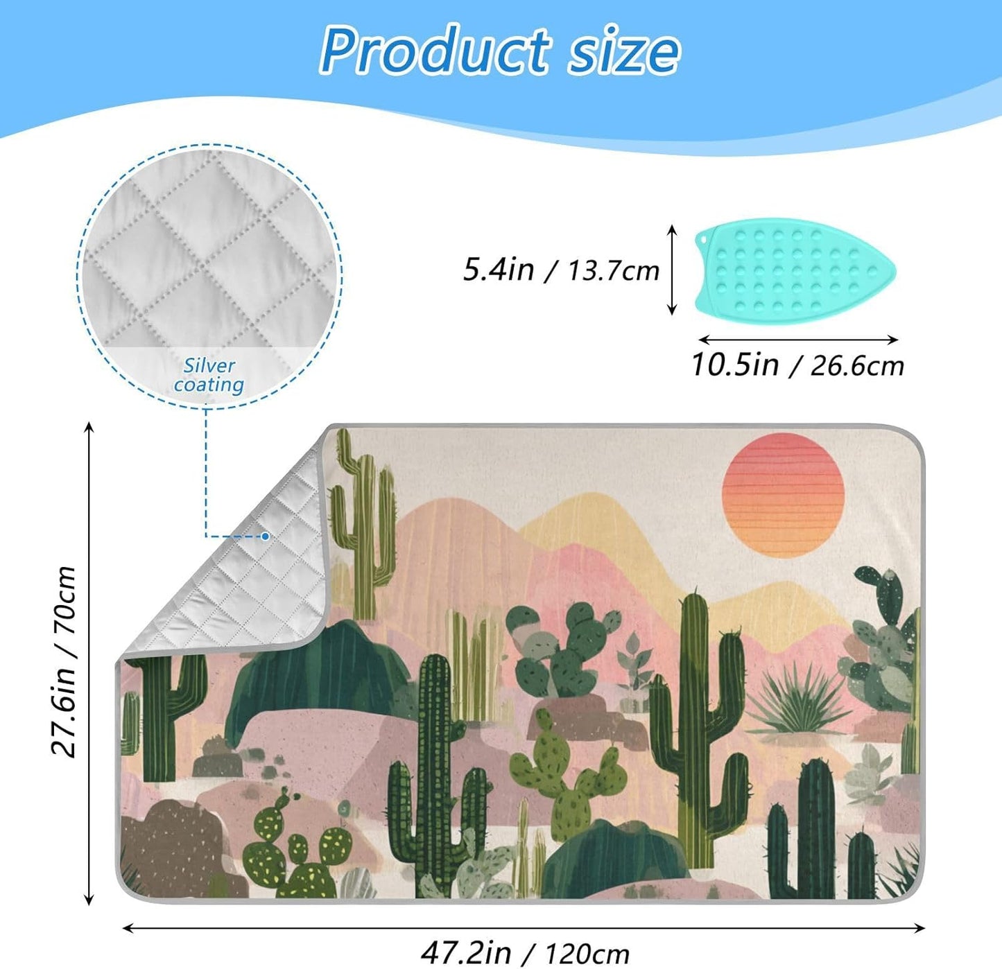 Ironing Mat Portable Ironing Pad Ironing Blanket for Table Top Heat Resistance Double-Side Using Travel Large 47.2 x 27.6 Inch Foldable Lightweight Boho Cactus Mountains and Sun