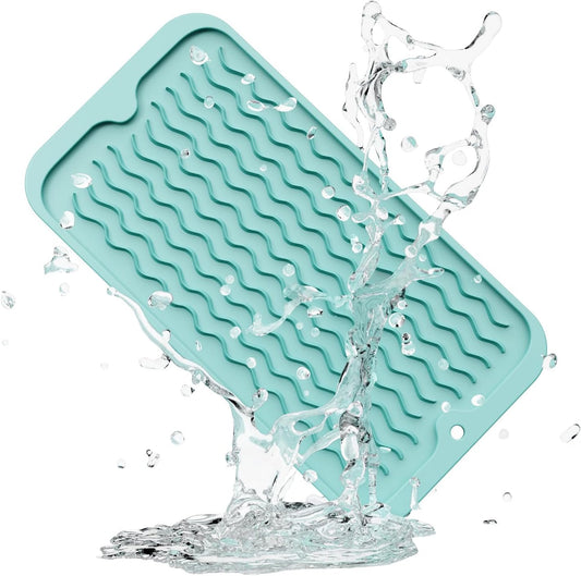 ZLR Silicone Dish Drying Mat for Kitchen Counter, Eco-Friendly Fast Dry Dish Mat, Easy Clean Multi Usage Drying Matt, Heat Resistant Trivet, 6" x 12" Extra Small, Mint Green