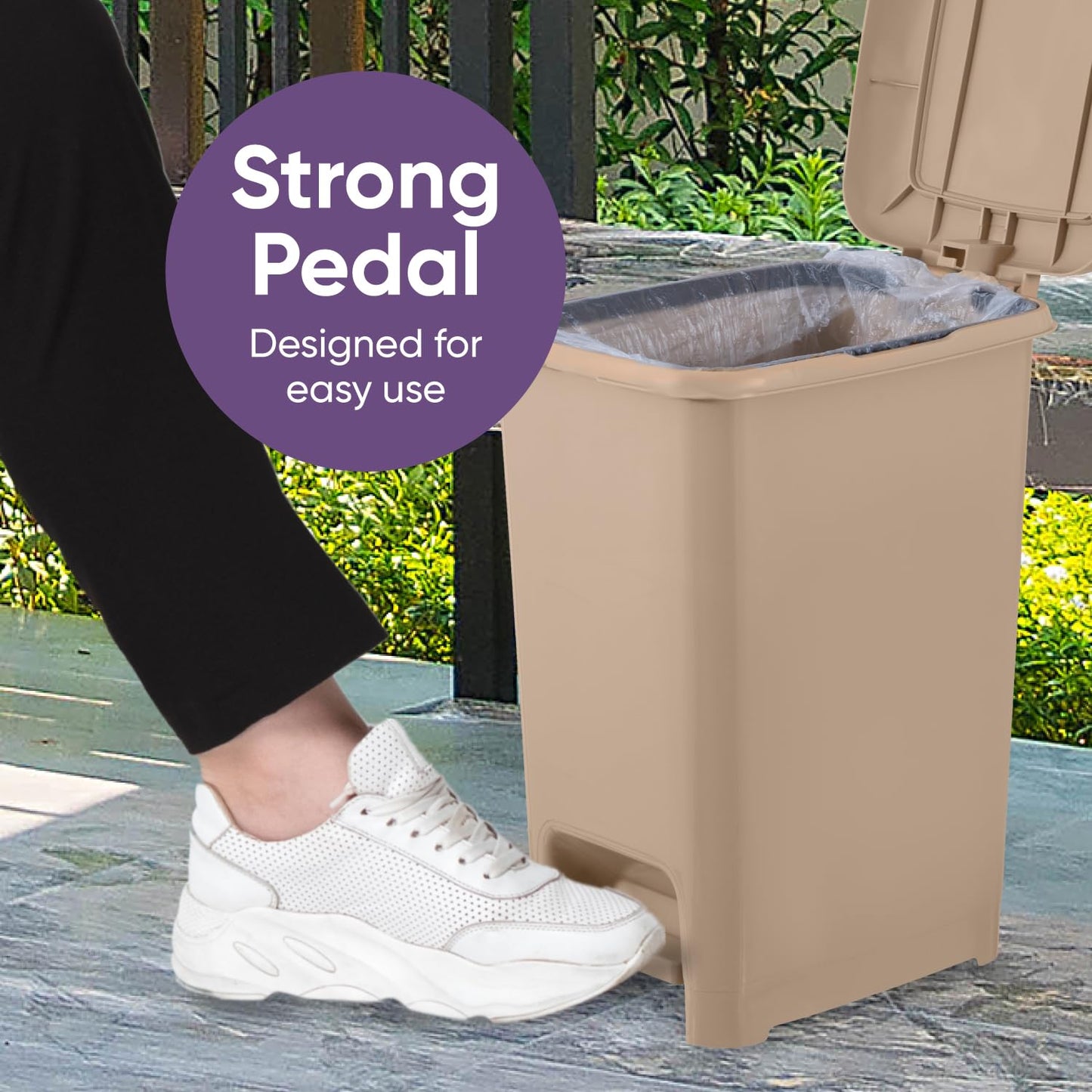 Superio Slim Step On Trash Can, Beige Waste Bin with Foot Pedal Lid 26 Liter, Kitchen, Under Desk, Office, Bedroom, Bathroom (2, 4 Gallon)