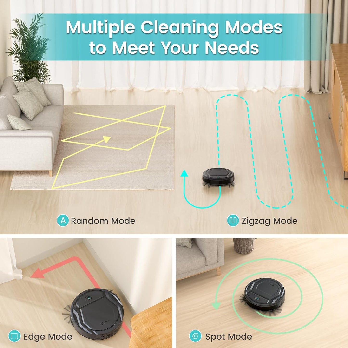 Lefant Robot Vacuum Cleaner, 120 Mins Runtime, Compact Design, Low Noise, Powerful Suction, Wi-Fi/App/Voice Control, Self-Charging, Scheduled Cleaning, Ideal for Pet Hair and Hard Floors, M210 Black