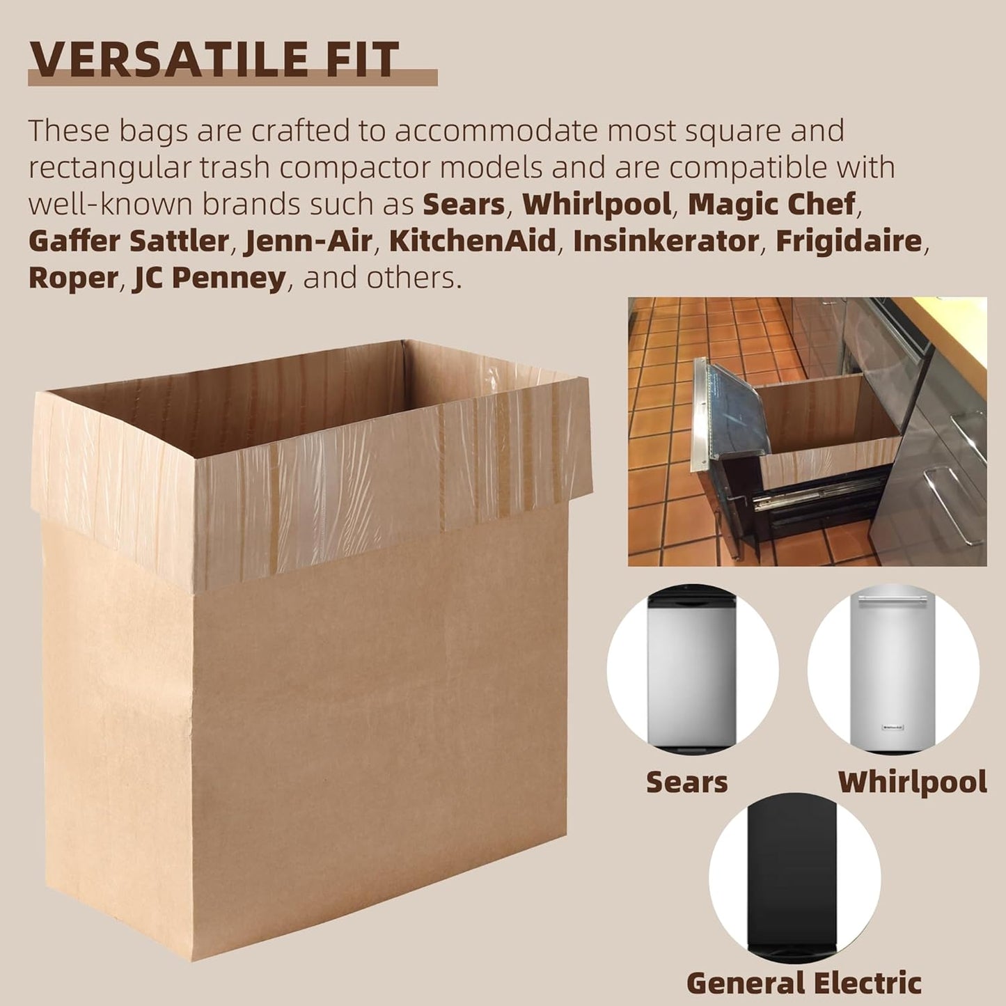 (15-Pack) Calvana Super Strong Compactor Bags, Heavy-Duty Kitchen Paper Trash Bags with Leak Proof Plastic Liner, Fits GE Model Compactors with Rectangular Containers, Includes 15 Sticker Seals