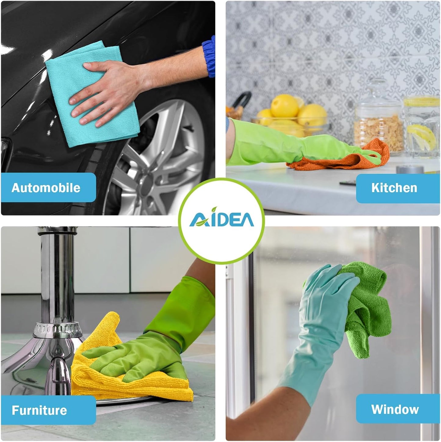 AIDEA Microfiber Cleaning Cloth, 50PK, Microfiber Towels for Cars, All Purpose Cleaning Rags for House, Dusting Cloth for Kitchen, Car, Window, 12"×12"