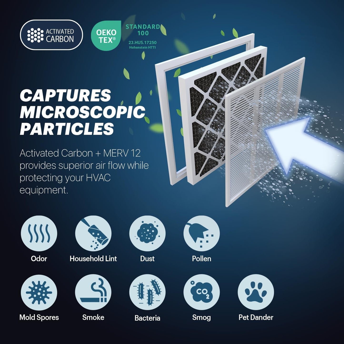 BNX TruFilter 20x20x1 MERV 12 Odor Defense (6-Pack) AC Furnace Air Filter with Activated Carbon - MADE IN USA - Pleated Air Conditioner HVAC AC Furnace Filters - Removes Odor, Mold, Bacteria, Smoke