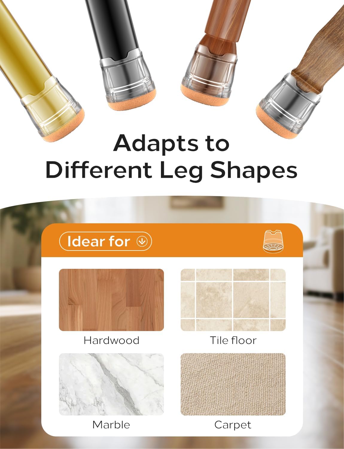 Upgrade 24 PCS Silicone & Felt Chair Leg Floor Protectors for Hardwood Floors - Furniture Pads, Chair Leg Covers/Cups - No Noise & Scratch-Proof - Round M (Fits 1"-1 3/16" / 26-30mm), Clear