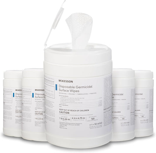 McKesson Germicidal Wipes [800 Count] Disinfecting Wipes, Alcohol Cleaning Disinfectant Wipes, Hospital Grade Multi-Surface Wipes, 160 Wipes, 5 Pack