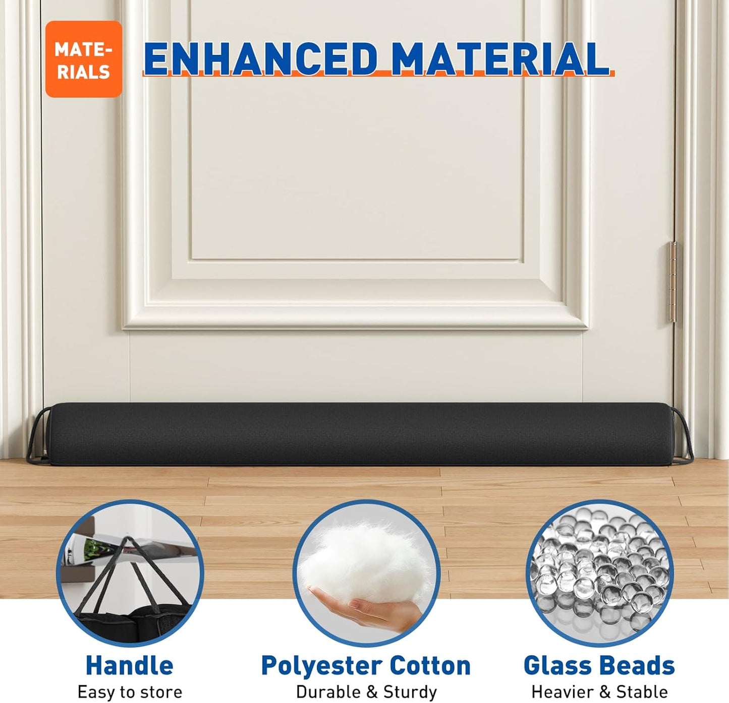 MAGZO Door Draft Stopper 36 Inches, Weighted Triangular Door Snake for Winter Noise Blocker with Hook Loops,Black