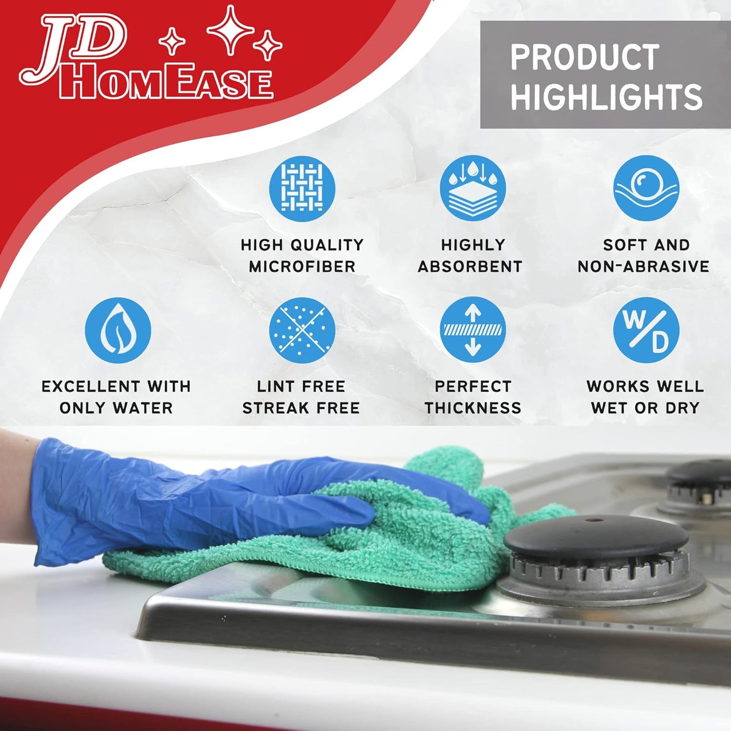 Microfiber Cleaning Cloths, 240 Pack, 16"x16", All-Purpose, Softer, Highly Absorbent, Lint-Free, Reusable, Washable Pro Towels, Blue, for House, Kitchen, Bathroom, Car, Office