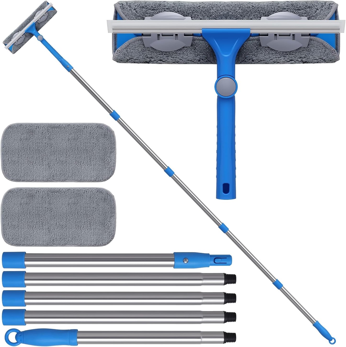 6.7 Feet Window Squeegee, 2-in-1 Window Cleaner Tool with Extension Poles, Squeegee for Window Cleaning Kit, Window Washing Equipment for Car Windshield Glass Door Indoor Outdoor High Windows