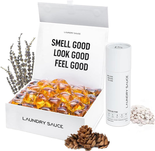 Laundry Sauce - Luxury Scented Laundry Detergent Pods & Scent Booster Bundle (Siberian Pine), Premium Laundry Washing Pods with High-End, Sophisticated Fragrances - Dye Free & HE Compatible