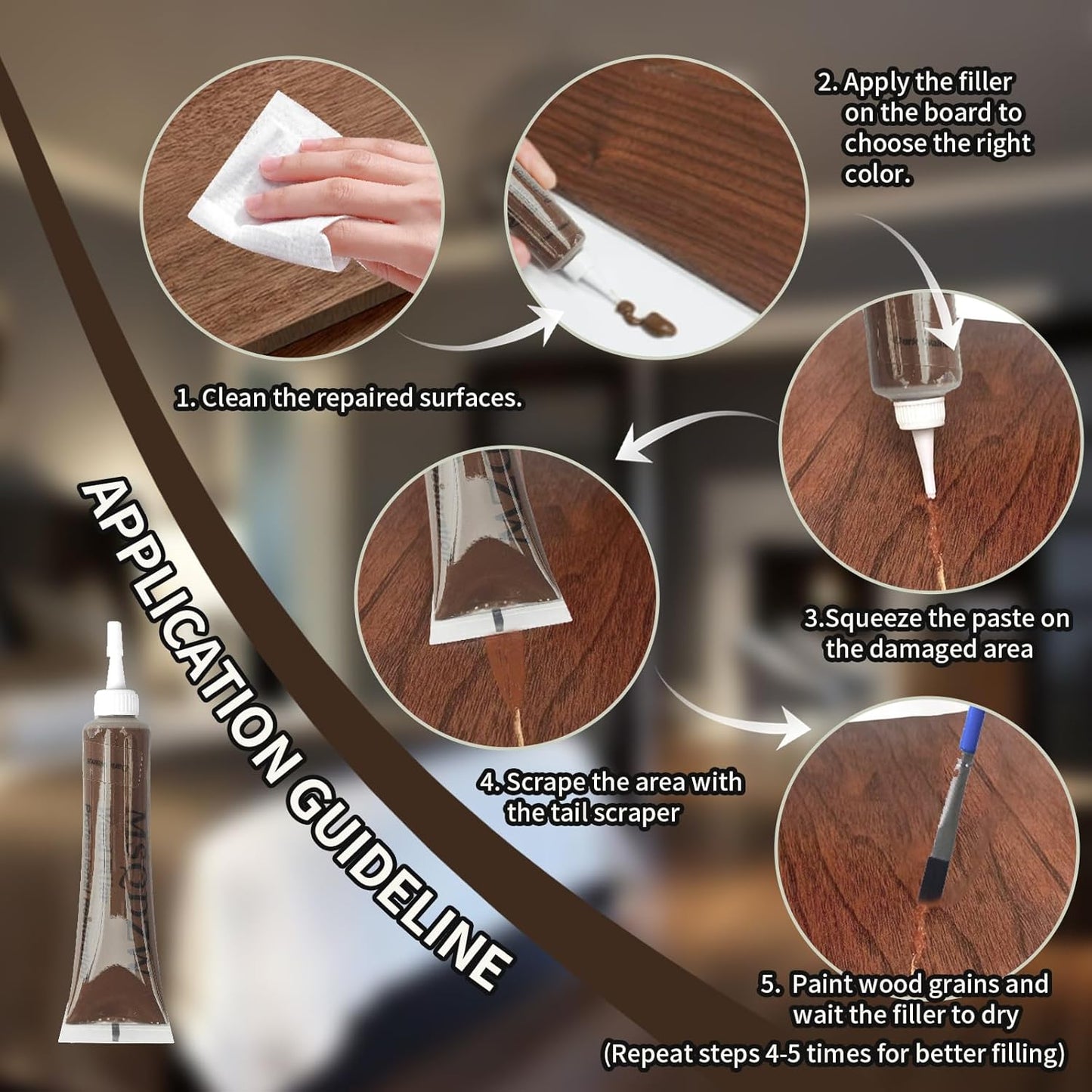 Wood Repair Kit, 13Pcs Wood Fillers, Furniture Repair Kit Scratch Cover for Wood Cracks, Stains, Discoloration for Furniture, Table, Door, Cabinet, Floor Wood Touch Up Wood Stain Paint, Dark Walnut