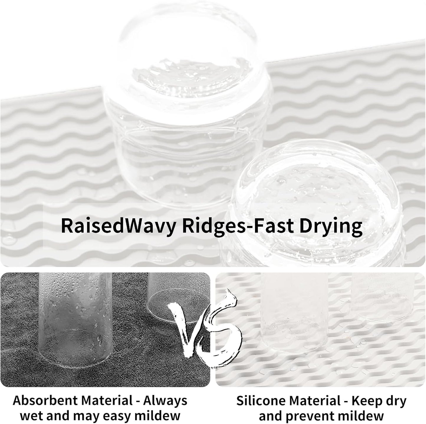 ZLR Silicone Dish Drying Mat for Kitchen Counter, Eco-Friendly Fast Dry Dish Mat, Easy Clean Multi Usage Drying Matt, Heat Resistant Trivet, 16" x 12" Large, Milk White