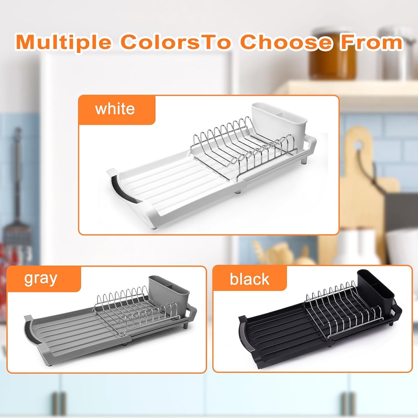 Dish Drying Rack Compact Expandable - A Space-Saving, Stainless Steel, Rust-Resistant Dish Drainer for Kitchen and Apartment Countertops/Sink Cabinets, Extendable from 11.42 to 19.9 inches (White)