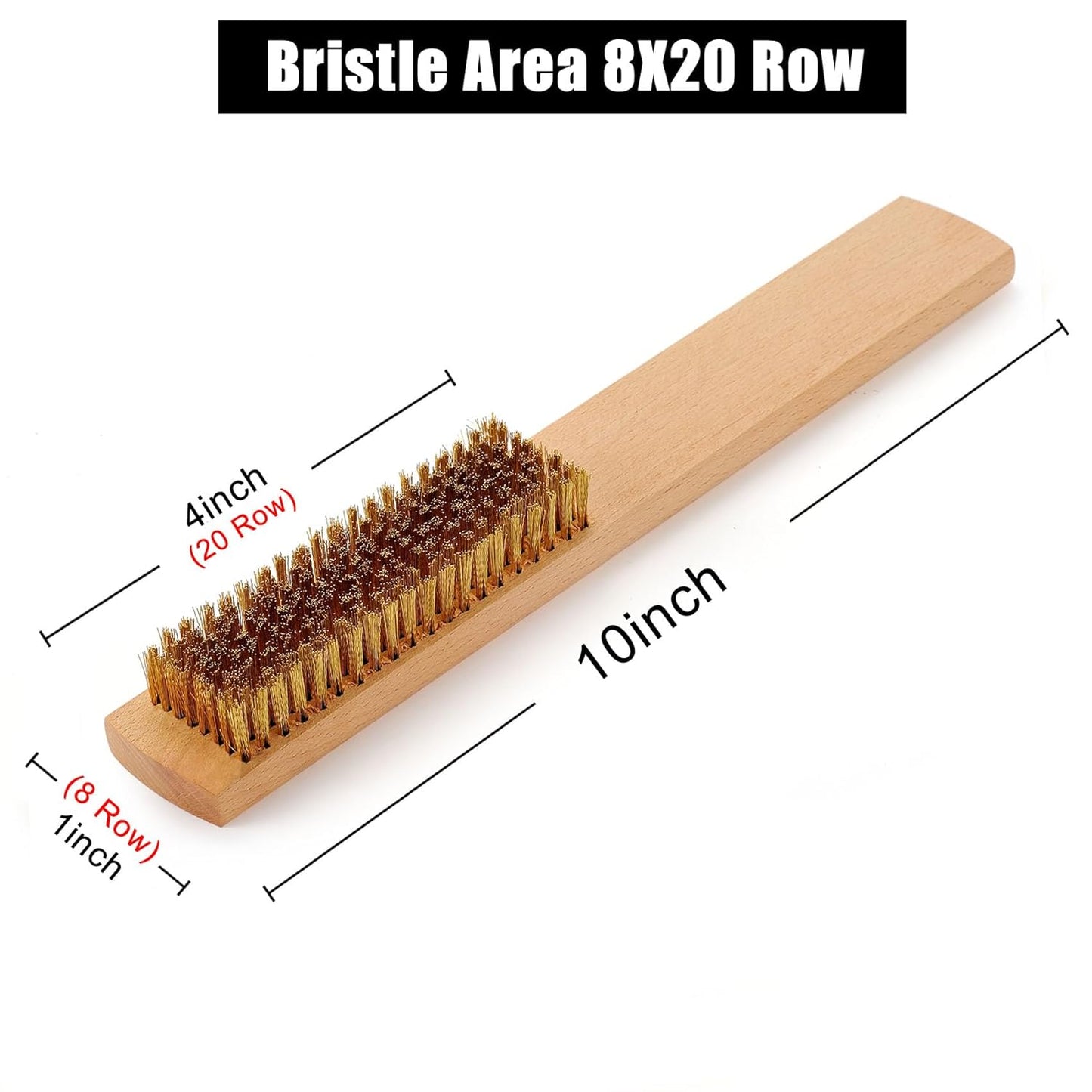 MAXMAN Brass Brush 3Pcs, Soft Brass 8 Rows 20 Bristles Wire Brush for Cleaning Metal Rust, Welds, Home and Kitchen, Wire Scratch Brushes with 10" Beechwood Handle