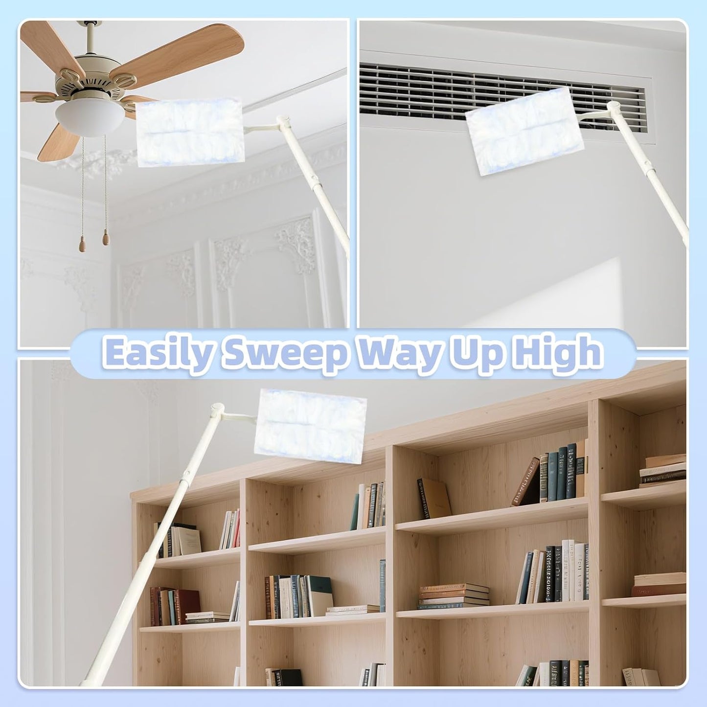 52 Count Disposable Duster Refills for Cleaning, 180° Dusters Refills Compatible with Swiffer (Blue, 50 Count Dust Removal Brushes + 1 Standard Handle + 1 Extended Handle)