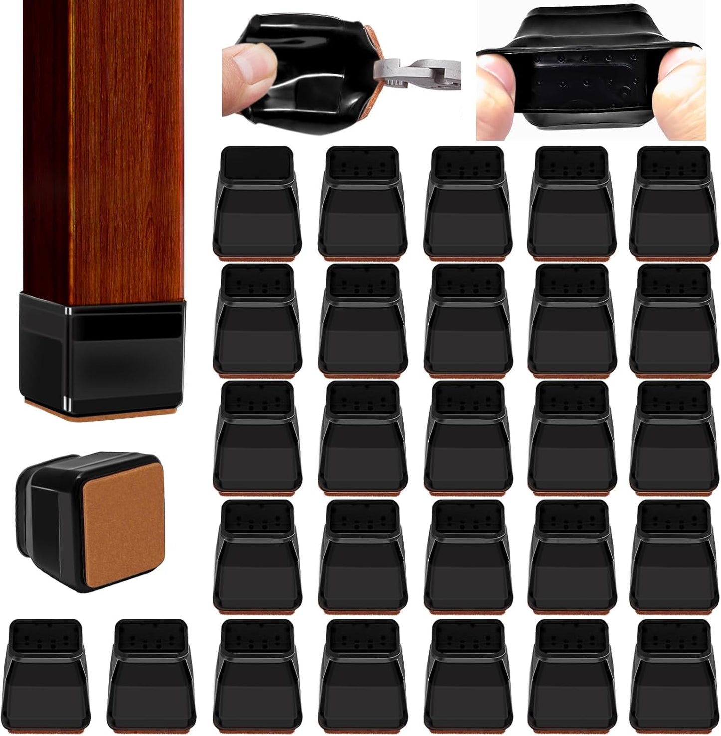 32Pcs Black Square Chair Leg Floor Protectors, Felt Furniture Pads for Hardwood Floors, Chair Leg Protectors for Hardwood Floors, Floor Protectors for Chairs, Reduce Noise - Small Size