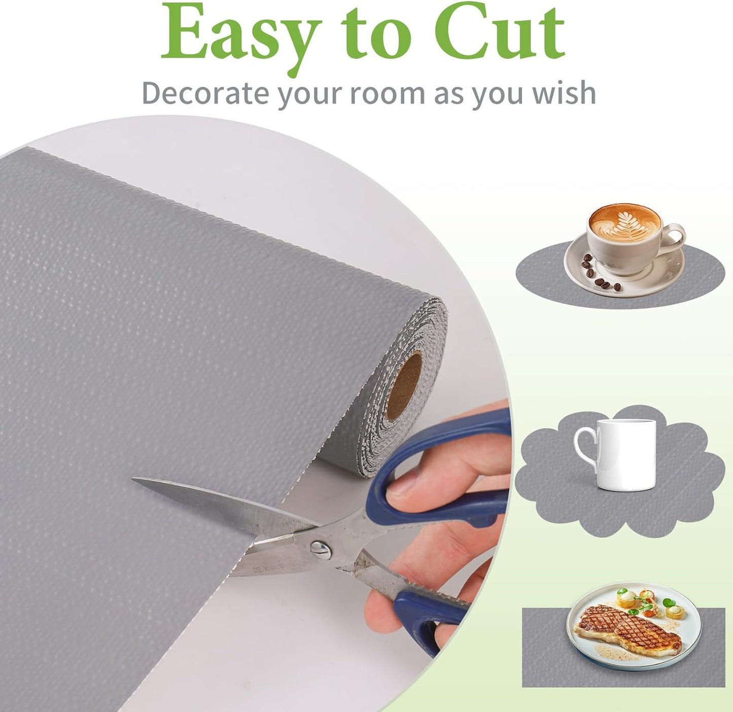 Shelf Liners for Kitchen Cabinets 12in x 20FT Non Adhesive Drawer Liner Grey Thickened Shelf Liner Paper Strong Non-Slip Easy to Clean for Tool Box Refrigerator with Knife and Tape Measure