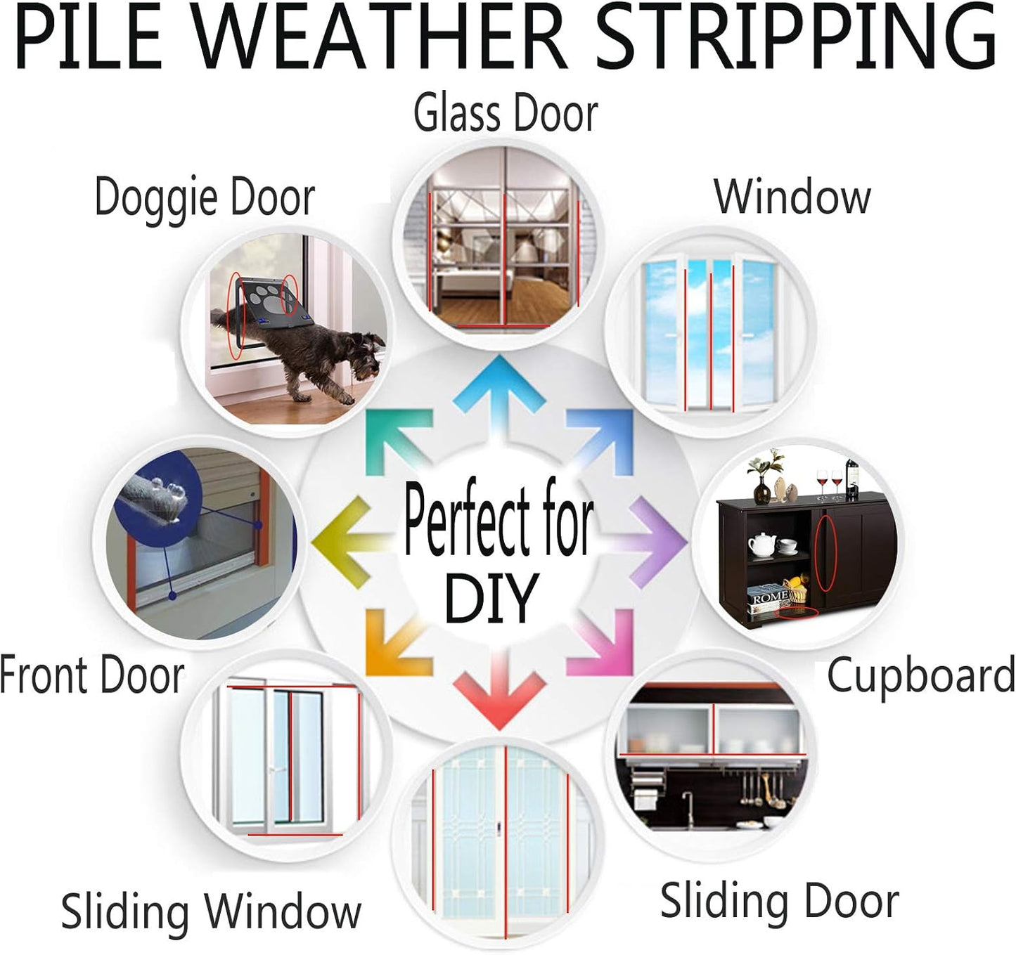 Weather Stripping Brush for Sliding Windows/Doors Frame Side,Pile Self Adhesive Weatherstrip Seal Strip Sealer Draft Stoppers (16.5ft x11/32 x 3/16 Brush inch, White)