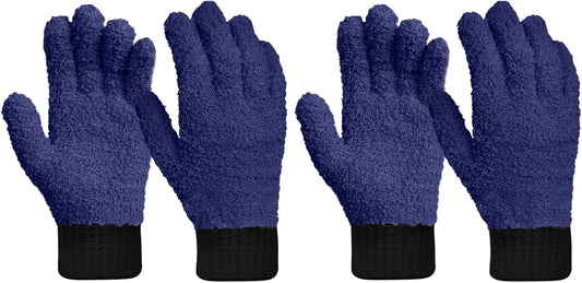 MIG4U 2 Pairs Microfiber Gloves - Dusting Gloves for House Cleaning - Washable Blind Cleaner Duster Tool (Navy,S/M)