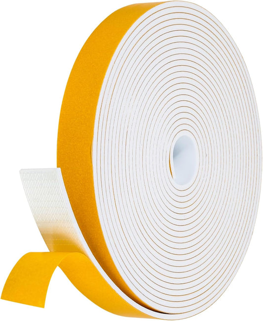 26Feet Weather Stripping Seal (1 Inch X 1/8 Inch) for Door Window, High Density Foam Tape, Soundproofing, Insulation Strip, Door Sealers for Door Frame- White