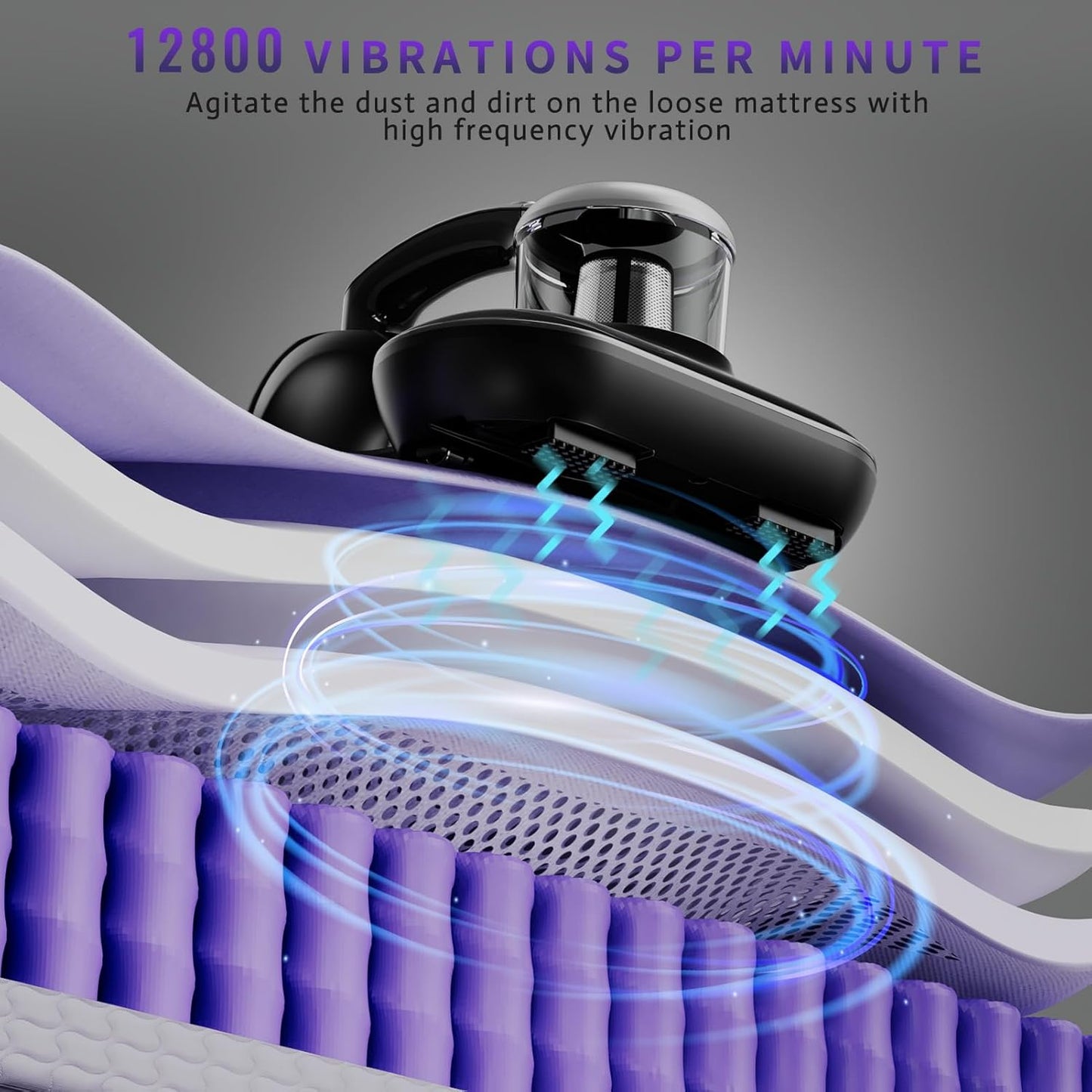 Mattress Vacuum Cleaner, Handheld UV Bed Vacuum Cleaner 16KPa & 12800 Vibrations Per/Min Upgraded Effectively Clean Up Bed, Pillows, Cloth Sofas, Carpets and Ther Fabric Surfaces