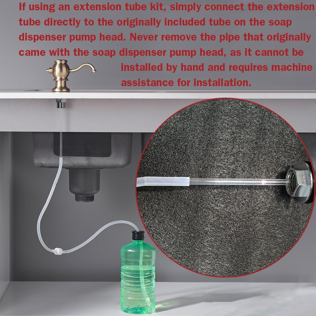 RANDOM Built in Sink Soap Dispenser for Kitchen Sink,Brushed Gold Solid Brass Pump Head with Soap Dispenser Extension Tube Kit and 11 Ounce Large PET Liquid Soap Bottle.RD84038BG