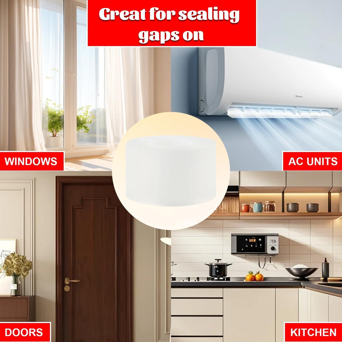 Window Sealing Tape 2 Inch x 33 FT Transparent Window Insulation Residue-Free Clear Weather Stripping Caulk Tape Windproof Window Seal for Window Glass, Doors Gaps