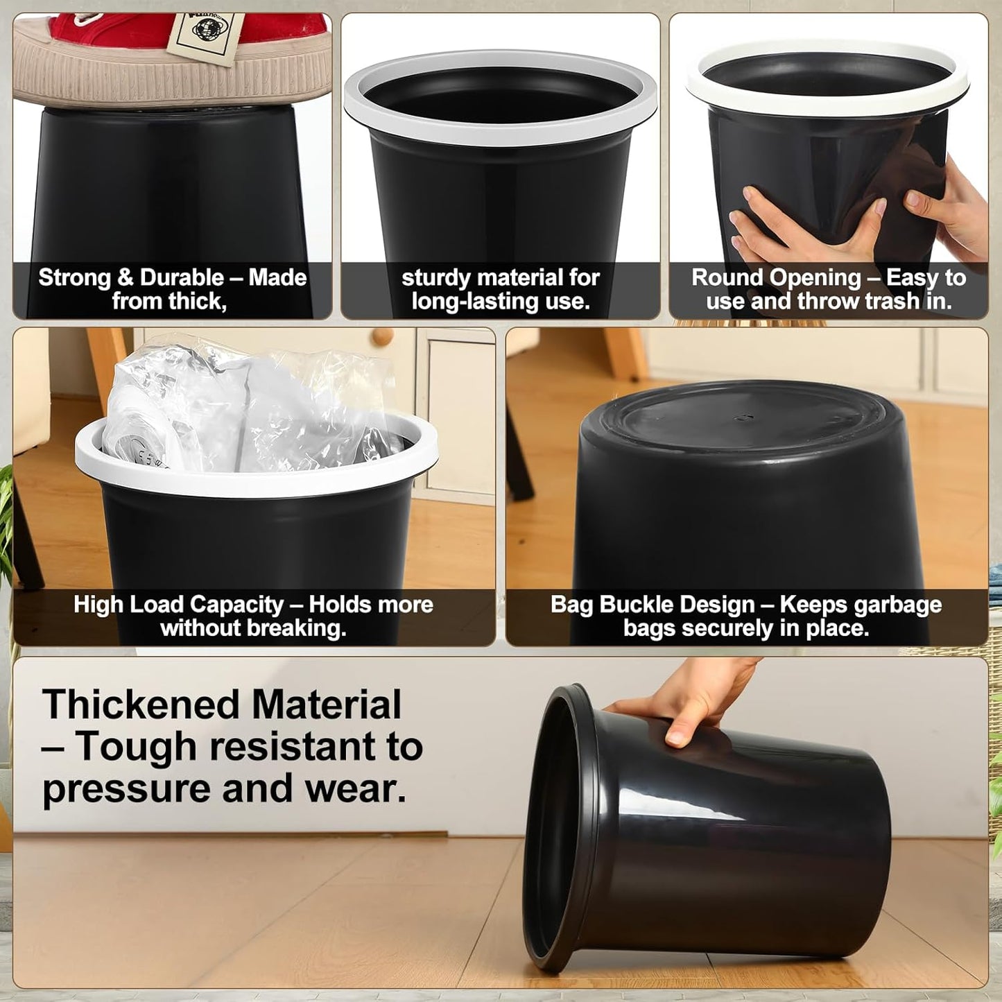 Maxdot 36 Pcs Bathroom Trash Cans Bulk 2 Gallon Small Waste Basket Round Garbage Can Plastic Trash Bin Small Container for Home Dorm Kitchen Office Living Room Study Compact Spaces(Black)