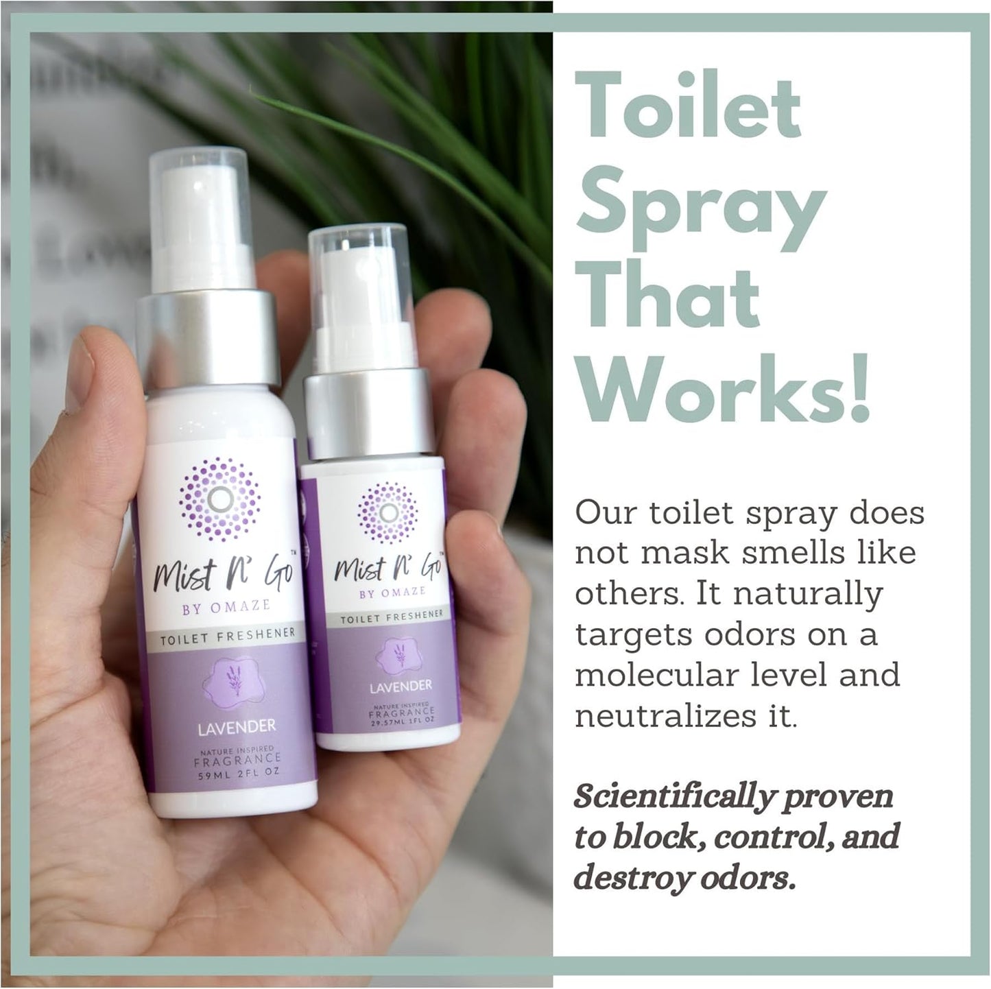 Mist N’ Go by Omaze Travel Bathroom Spray for Toilet Spray Odor Eliminator - Travel Toilet Spray for Bathroom Air Freshener Spray for Bathroom Deodorizer - Lavender Travel Size (1oz x2)