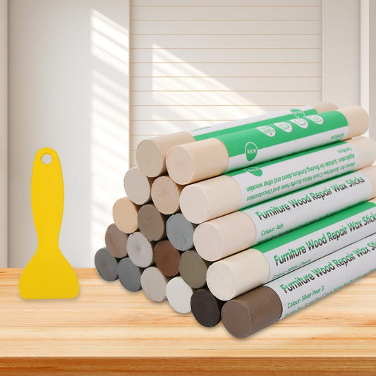 Furniture Markers Touch Up, 20 Colors Wood Filler Sticks, Wood Wax Crayons for Repairing Scratches, Scuffs, Cracks, Holes on Furniture, Floors, Cabinets, Tables, and Doors - Curry Gray Series