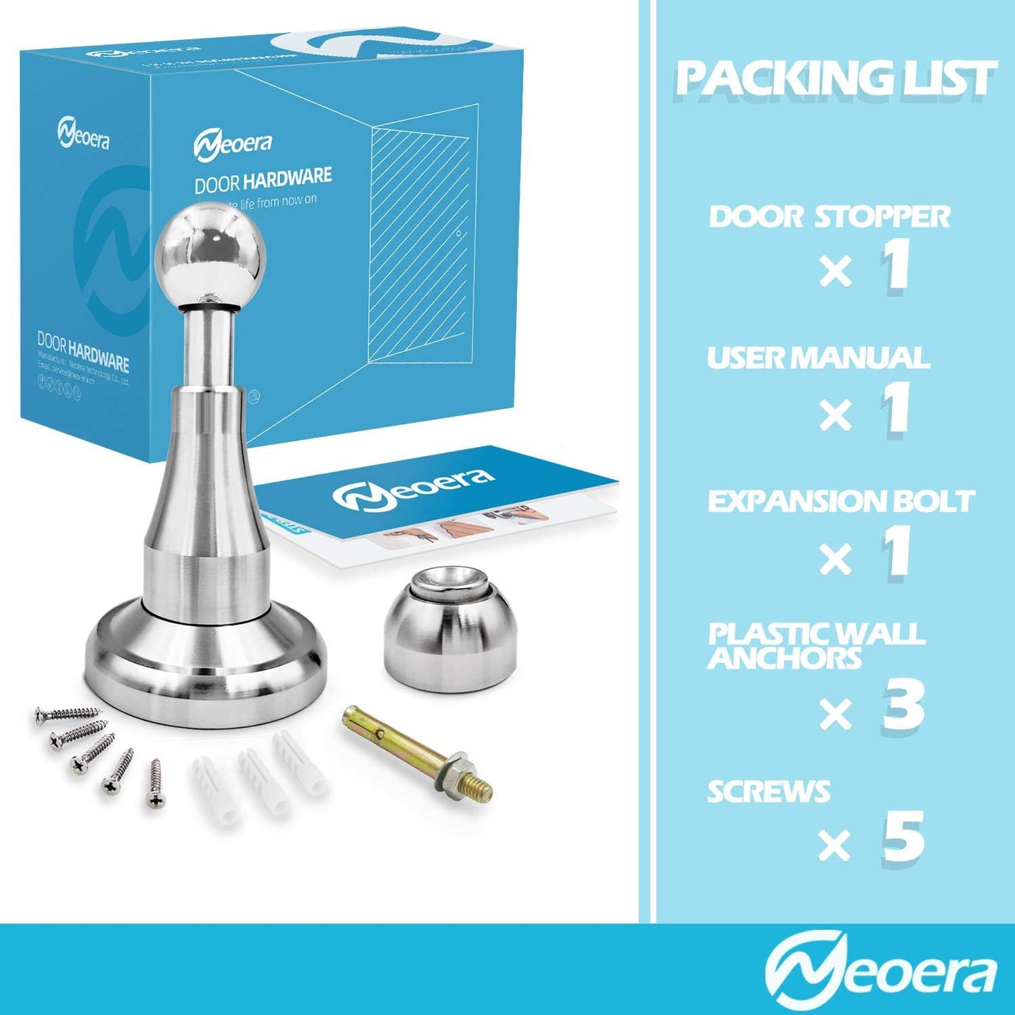 Neoera Magnetic Door Stopper, Updated Hydraulic Shock Absorbent Technology, Soft-Catch Magnetic Hold, Premium 304 Stainless Steel, Anti-Rust, Heavy Duty for Various Door Types, Wall Mount 1Pack