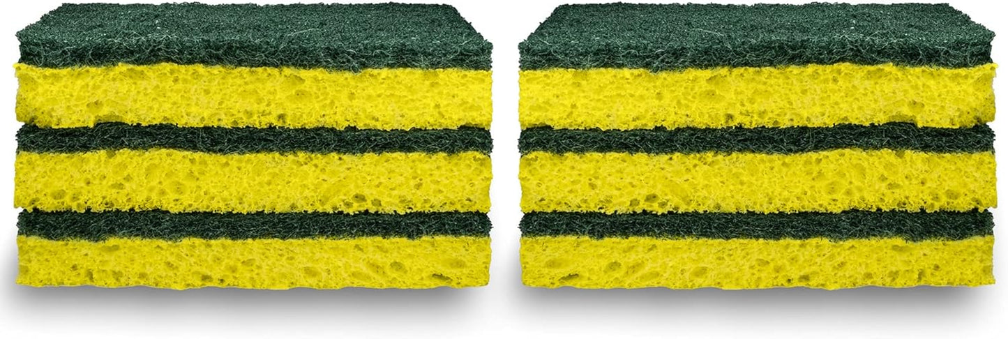 Amazon Basics Cleaning Sponges, Multipurpose, Heavy Duty Scrub Sponges, Yellow/Green, 12-Pack (2 Packs of 6)