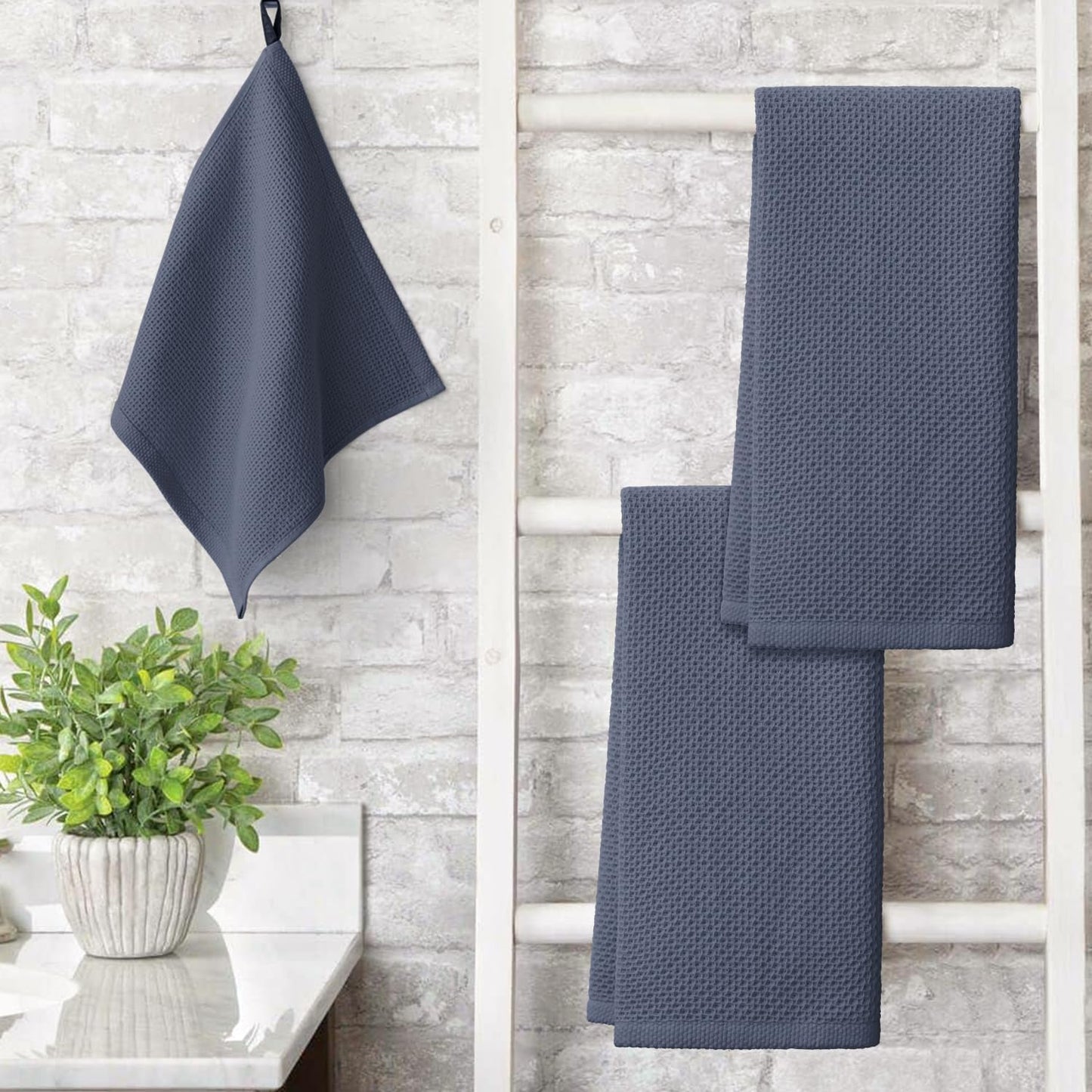 Artoid Mode 100% Cotton Beige Dark Grey Waffle Weave Kitchen Dish Cloths, 13x28 Inch Ultra Soft Absorbent Quick Drying Kitchen Dish Towels Set of 4, Multicolor