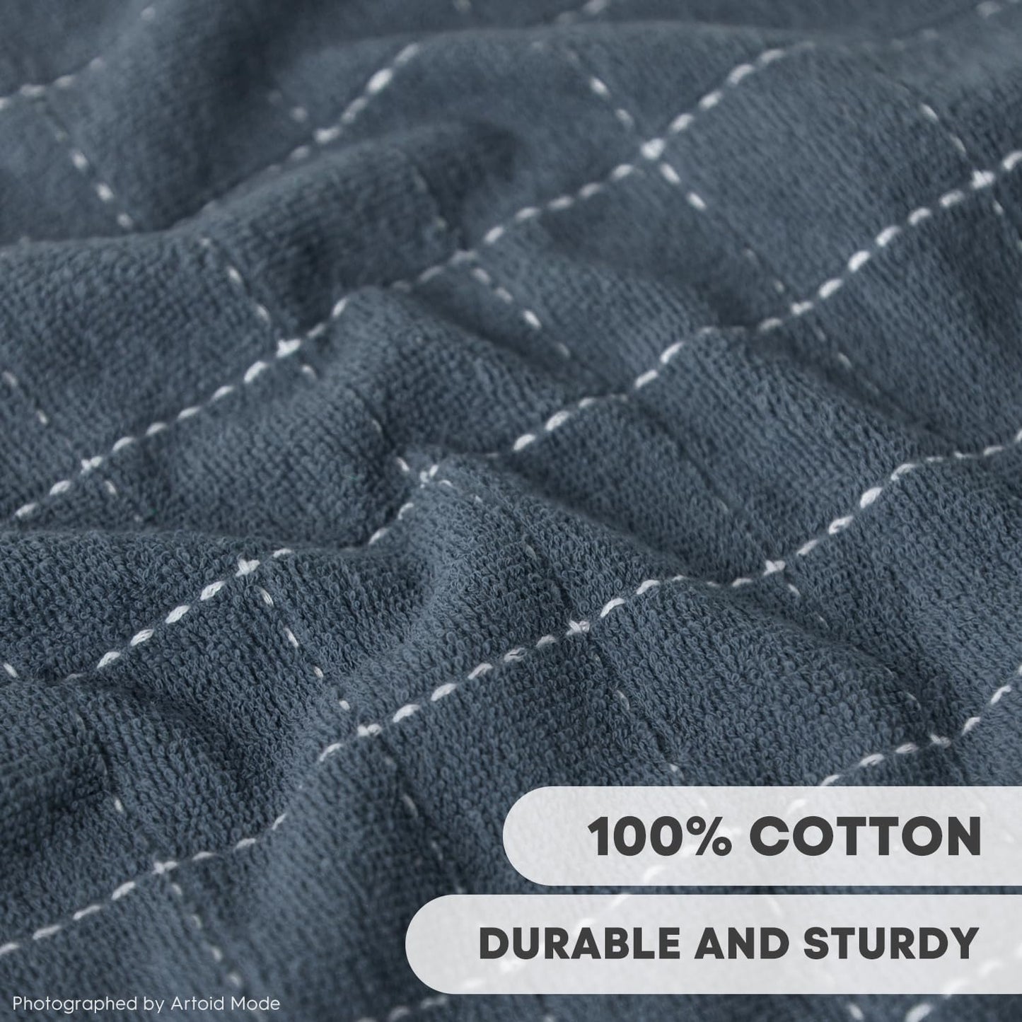 Artoid Mode Checkered Designed Cotton Beige Grey Terry Kitchen Dish Towels, 15x25 Inch Soft Absorbent Quick Drying Cleaning Tea Towels Set of 4