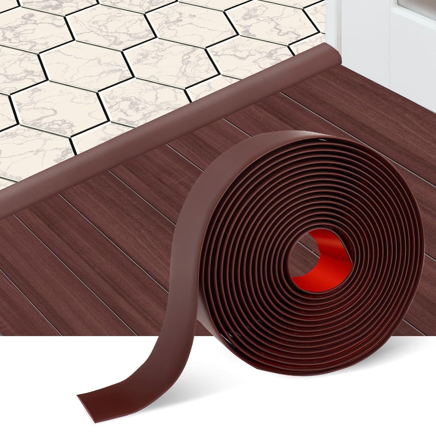 Floor Transition Strip Self Adhesive Floor Cover Strips Laminate 3" Wide Vinyl Flat Divider Transitions (7.5cm, 3.3Ft, Brown)