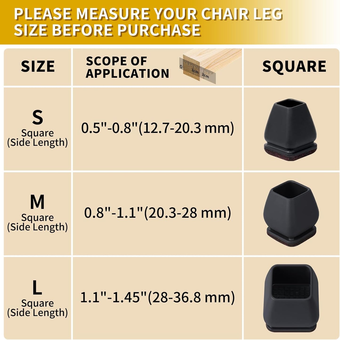 Ezprotekt 24 Pcs Small Square Silicone Chair Leg Floor Protectors for Wood Floors, Felt Furniture Pads Caps, Bar Stool Leg Floor Protectors Covers for Chair Desk Table (Fit 0.5"- 0.8", Black)