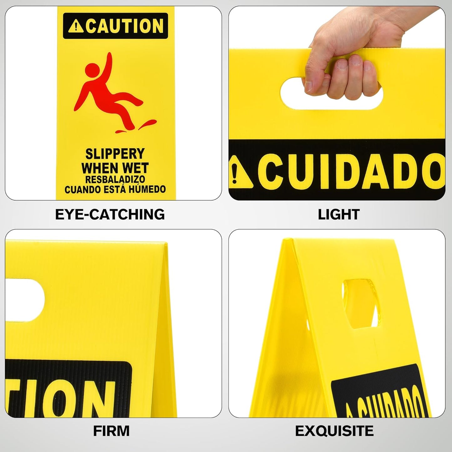 MATTHEW CLEANING 25'' Industrial Wet Floor Sign 12 Pack 2-Sided Durable Corrugated Plastic Birght Yellow Multilingual Warning Signs Commercial Caution Wet Fold-out Floor Signs For Indoors