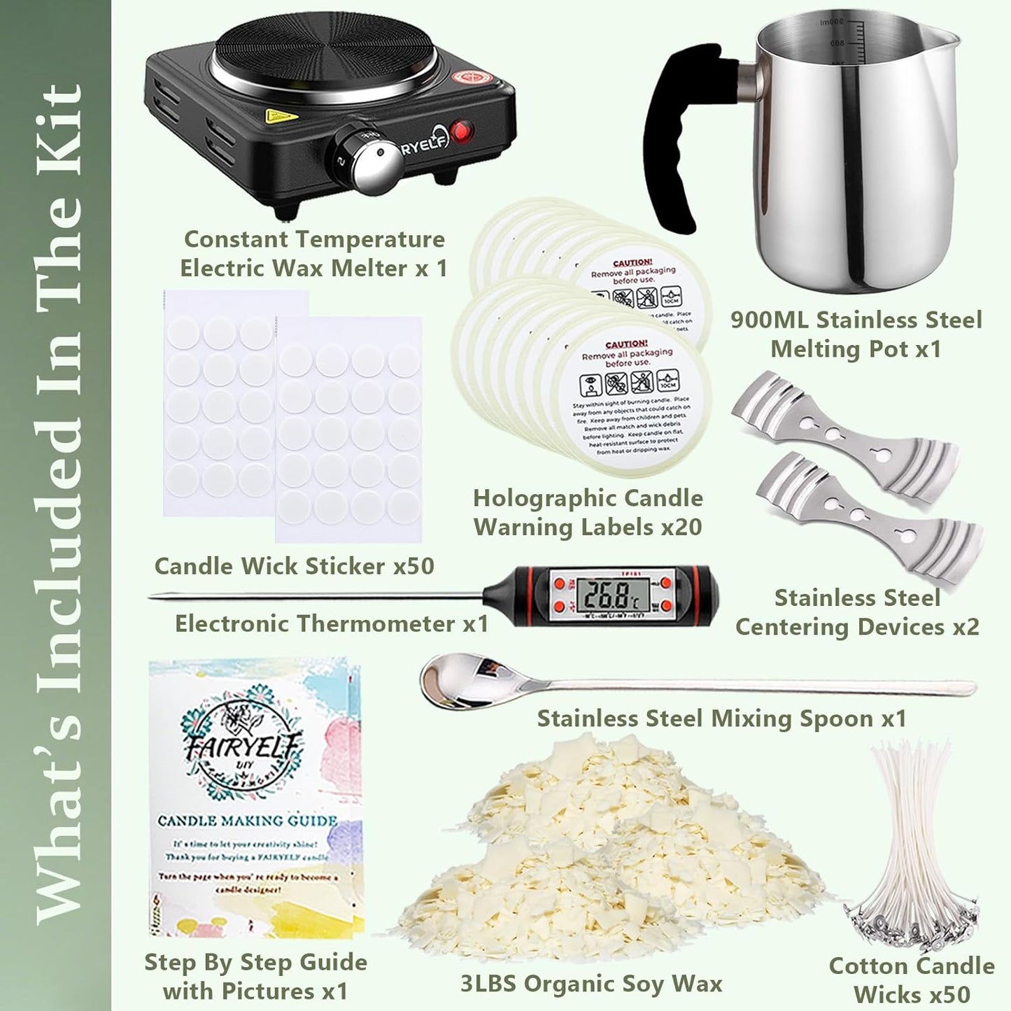 Soy Wax Candle Making Kit Supplies With Wax Melter, Natural Candle Wax for Candle Making - DIY Candles Making Supplies, Including 3lbs Soy Wax Flakes, Melting Pot, Electric Stove, Candle Wick