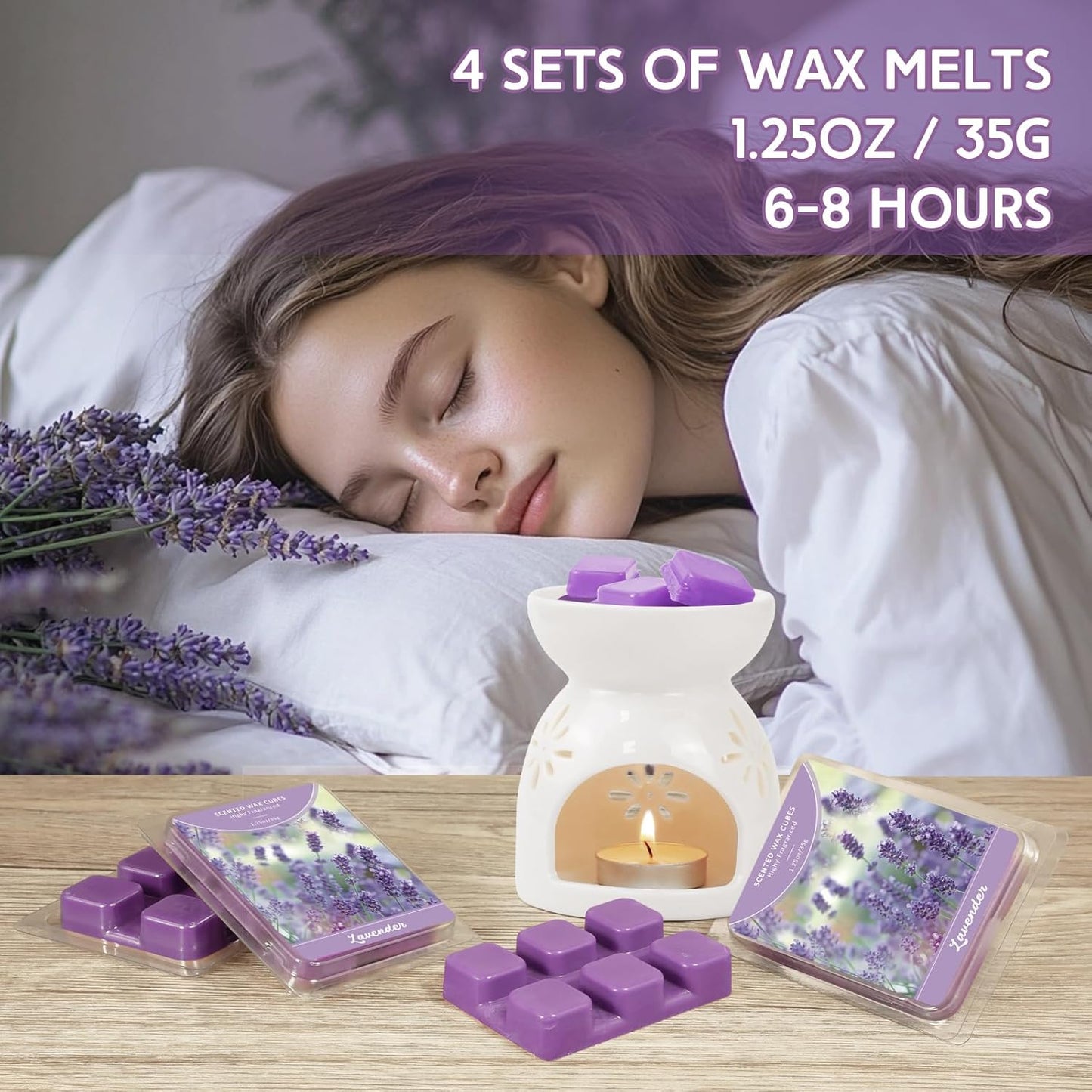 SCENTORINI Wax Melts Wax Cubes, Long Lasting Lavender Wax Melts for Sleep, Scentsy Wax Melts for Warmer 4 Pack, Scented Soy Wax Strong Scent, 4 * 1.25oz