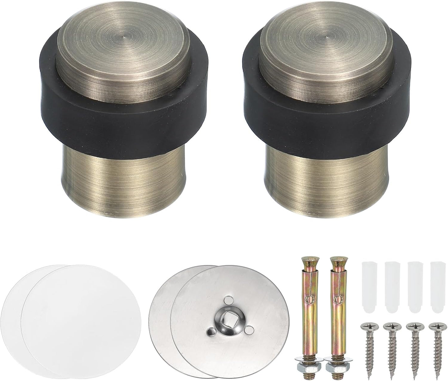 PATIKIL 2Set Round Door Stoppers, 46mm Stainless Steel Door Stop Doorstop Wedge Metal Cylinder Self Adhesive with Screw for Bottom of Door Floor Inside, Bronze