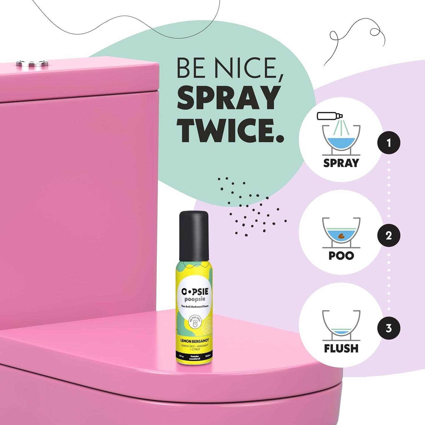 Oopsie Poopsie Toilet Spray - 4 Scents, Portable Original Odor Deodorizer Scents - Poop Spray for Toilet | Citrus, Lavender, Mint & Lemon Pre Poo Air Freshener Spray, 2oz Travel Size Bottles