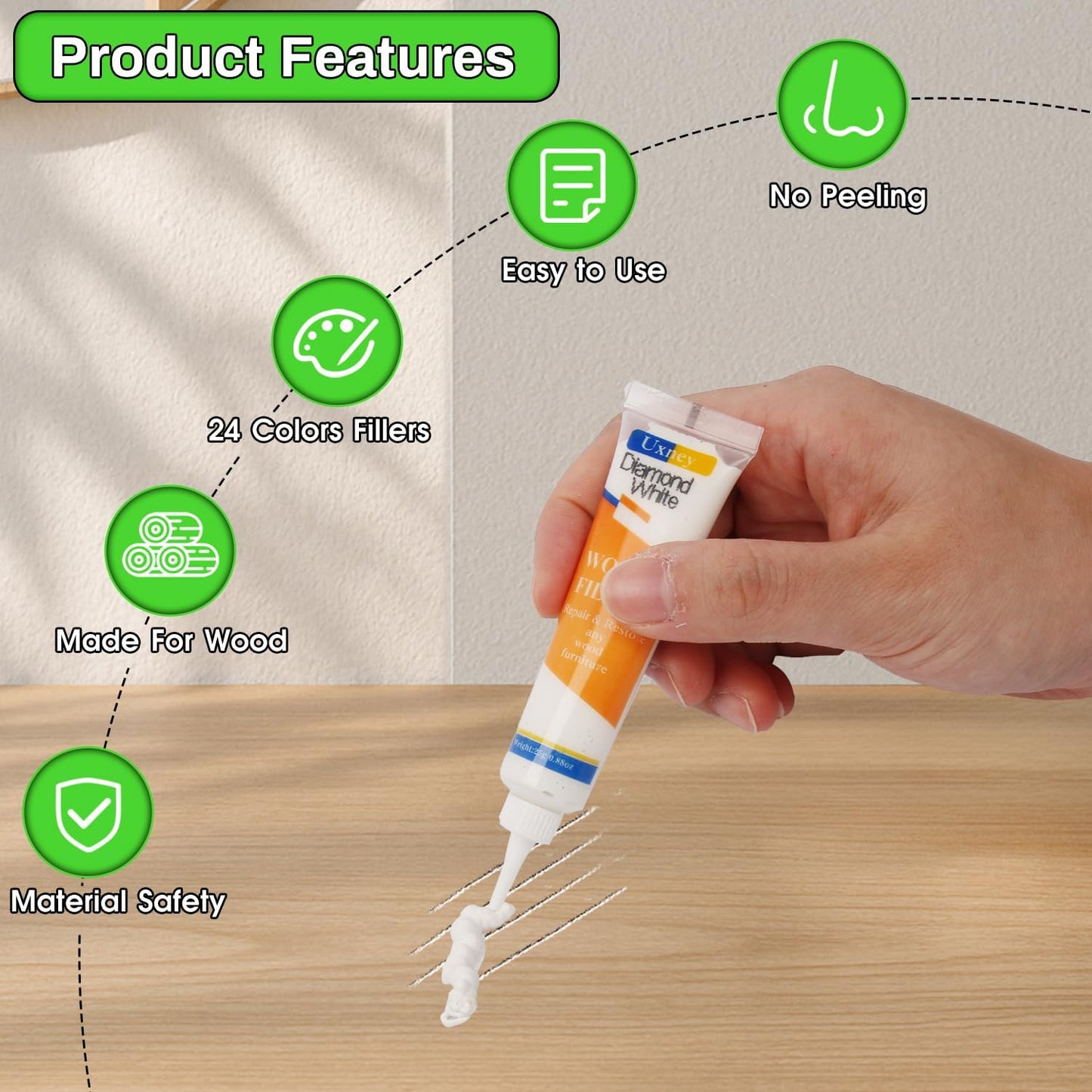 Wood Furniture Repair Kit,24 Colors Wood Fillers,Scratch Repair Covers & Removers for Repairing Scratches,Cracks,Dings and Holes in Cabinets, Cut Panels(Gray Series)