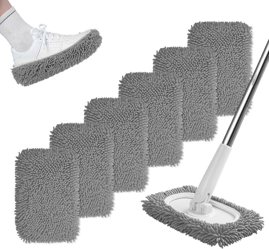 6PCS Reusable Mop Pads Fit for Flat Mops, Chenille Mop Refill Pads Washable Mop Covers, Household Replacement Mop Pads Wet & Dry Sweeping Cloths Mopping Pad Refills for Hardwood Floor Cleaning (Gray)