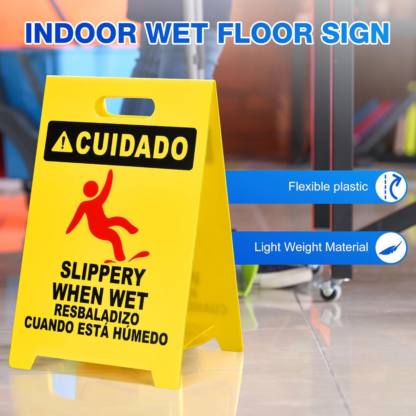 MATTHEW CLEANING 19'' Industrial Wet Floor Sign 6 Pack 2-Sided Durable Corrugated Plastic Birght Yellow Multilingual Warning Signs Commercial Caution Wet Fold-out Floor Signs For Indoors