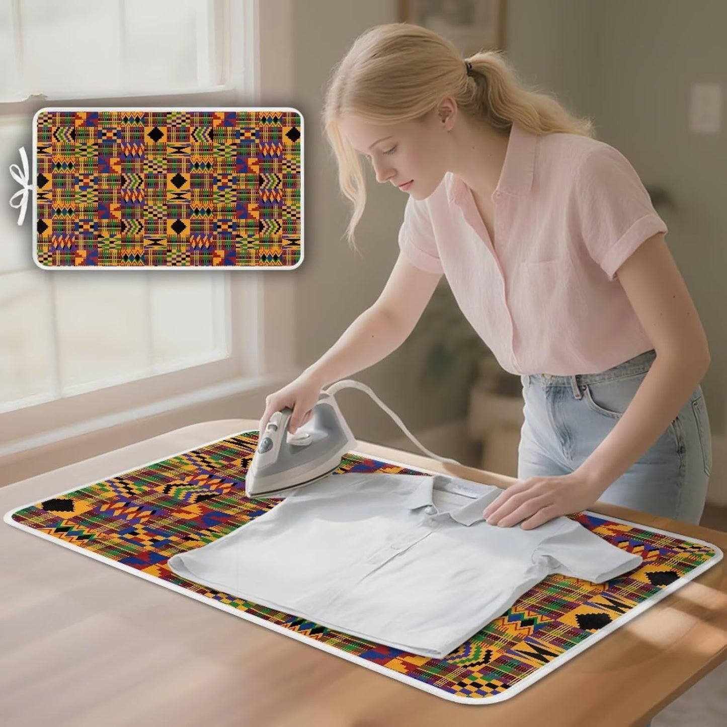 Ironing Mat Pad for Table Portable Travel Iron Blanket African Print Ironing Board Covers Tribal Pressing Mat Heat Press Pads 32x16 Inches,Yellow