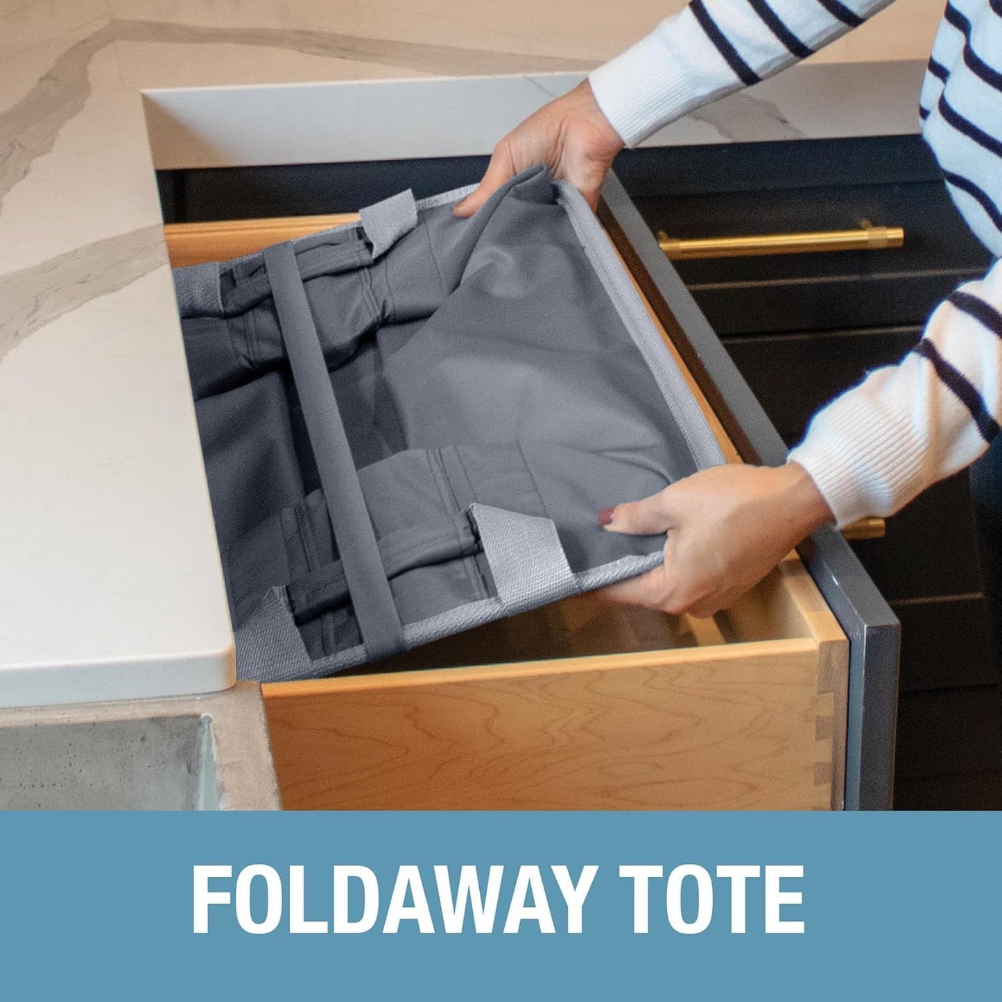 CleverMade Collapsible Laundry Basket Hamper - LUXE Navy Noir Cream 2Pack 60L - Space Saving Storage Organizer with Handles Foldable Home Organization