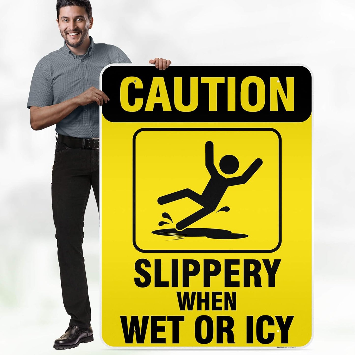 Caution Slippery When Wet Sign or ICY Sign, 36"x48" Aluminum Composite Reflective, Indoor/Outdoor Use, USA MADE By My Sign Center