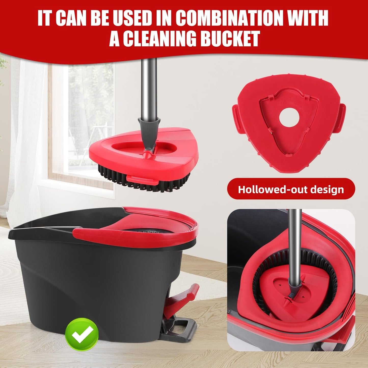 2 Pcs Full-Coverage Spin Mop Scrub Brush Head and 1 Mop Base Part Replacement for Oceda EasyWring 1 Tank System,Hard Bristle Cleaning Brush for Bathroom Kitchen Tile